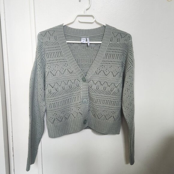 twik Pointelle Knit Cropped Cardigan - Green - Picture 1 of 8